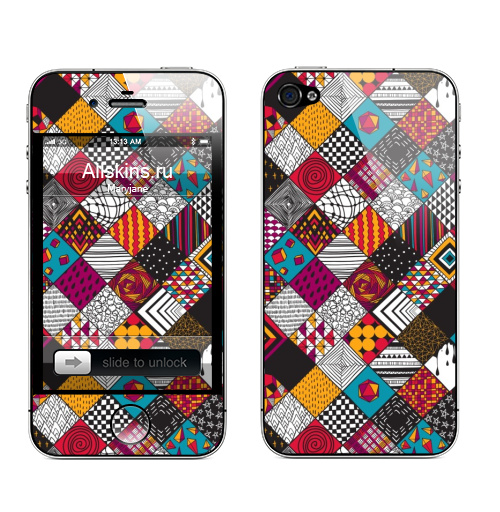 Наклейка на Телефон Apple iPhone 4S, 4 Графика. квадраты. бирюзовый акцент,  купить в Москве – интернет-магазин Allskins, узор, геометрический, графика, треугольник, клетка