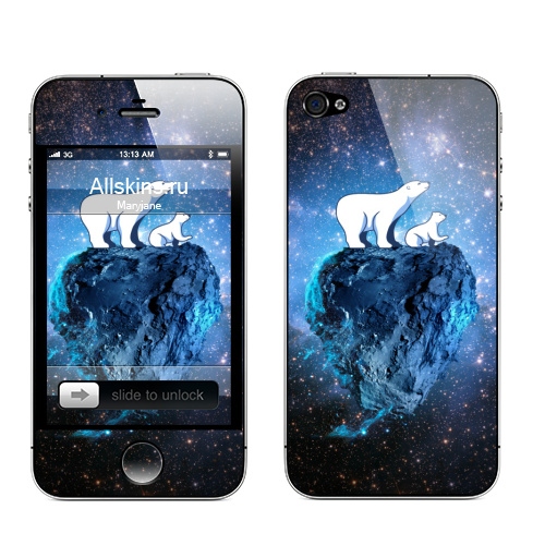 Наклейка на Телефон Apple iPhone 4S, 4 УРСА,  купить в Москве – интернет-магазин Allskins, комета, белый, умка, звезда, космос, медведь
