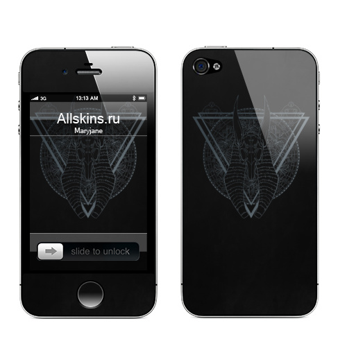Наклейка на Телефон Apple iPhone 4S, 4 Анубис,  купить в Москве – интернет-магазин Allskins, полностьючерный, монохром, черный, графика