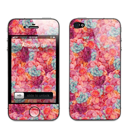 Наклейка на Телефон Apple iPhone 4S, 4 Цветочная страсть,  купить в Москве – интернет-магазин Allskins, цветы, букет, оранжевый, акварель, бирюзовый, лето