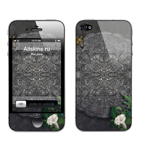Наклейка на Телефон Apple iPhone 4S, 4 Цветок дурмана,  купить в Москве – интернет-магазин Allskins, цветы, готика, графика, онамент, бражник, бабочки