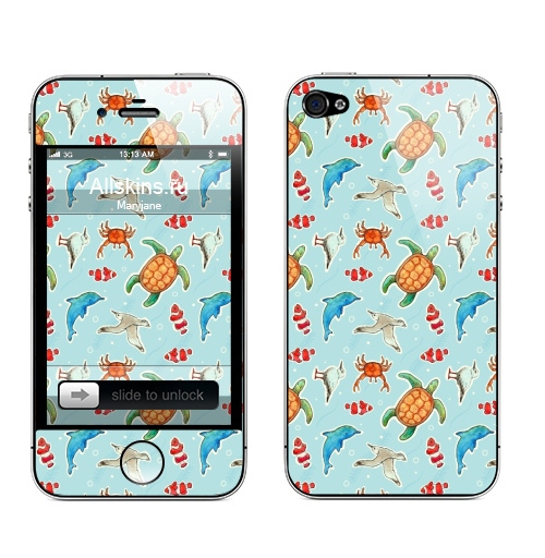 Наклейка на Телефон Apple iPhone 4S, 4 На Море,  купить в Москве – интернет-магазин Allskins, дельфины, акварель, черепахи, цирк, рыба, чайка, морская