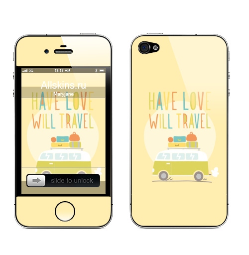 Наклейка на Телефон Apple iPhone 4S, 4 Любовь и путешествия,  купить в Москве – интернет-магазин Allskins, Фольксваген, приключения, автомобиль, любовь, путешествия