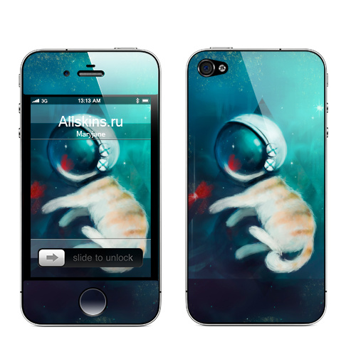 Наклейка на Телефон Apple iPhone 4S, 4 Космокотик,  купить в Москве – интернет-магазин Allskins, космокот, звезда, кошка, космос