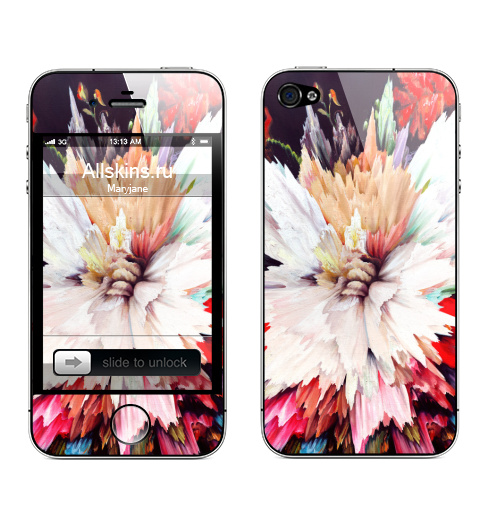 Наклейка на Телефон Apple iPhone 4S, 4 Цветочный взрыв,  купить в Москве – интернет-магазин Allskins, цветы, взрыв, живопись, масло, холст, абстракция, красный