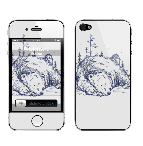 Наклейка на Телефон Apple iPhone 4S, 4 Лесная опушка,  купить в Москве – интернет-магазин Allskins, медведь, лес, животные