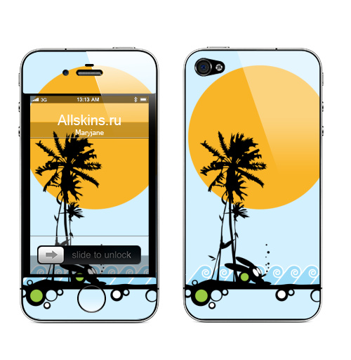 Наклейка на Телефон Apple iPhone 4S, 4 Summertime,  купить в Москве – интернет-магазин Allskins, солнце, заяц, maryjane, лето, морская