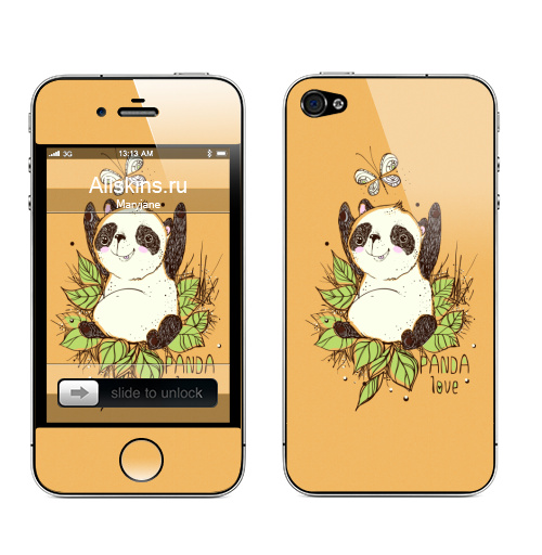 Наклейка на Телефон Apple iPhone 4S, 4 Счастье , Лето ,Панда,  купить в Москве – интернет-магазин Allskins, панда, лето, счатье, любовь, животные, листья