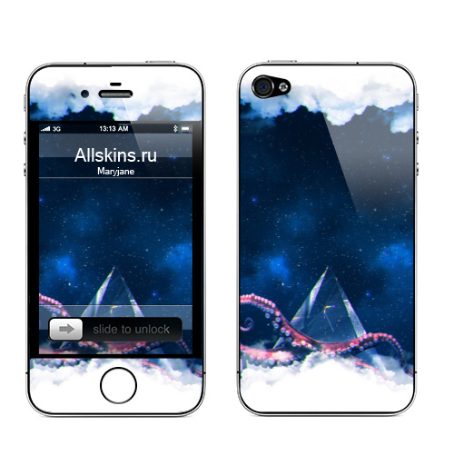 Наклейка на Телефон Apple iPhone 4S, 4 Космический осминог,  купить в Москве – интернет-магазин Allskins, космос, octopus, prism, clouds, небо, осьминог, призма