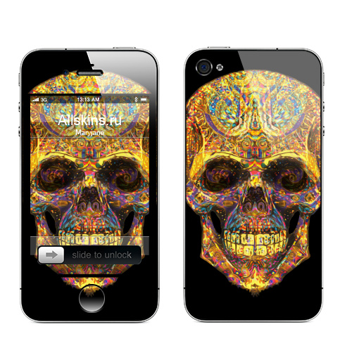 Наклейка на Телефон Apple iPhone 4S, 4 Весёлый череп,  купить в Москве – интернет-магазин Allskins, археология, узор, графика, паттерн, этно, цвет, черный, череп, алмаз