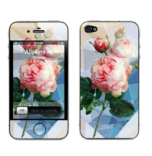 Наклейка на Телефон Apple iPhone 4S, 4 Розовая роза на геометрическом фоне,  купить в Москве – интернет-магазин Allskins, цветы, винтаж, живопись, графика, геометрия, женский, флора, романтика, розы, розовый, 8 марта