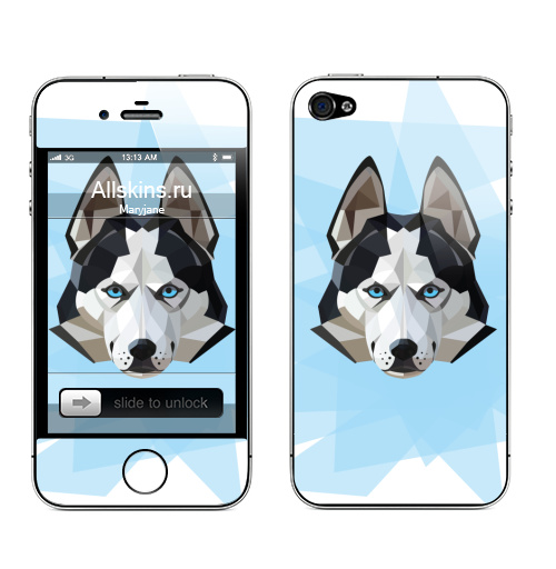 Наклейка на Телефон Apple iPhone 4S, 4 Хаски лед,  купить в Москве – интернет-магазин Allskins, 300 Лучших работ, хаски, полигоны, собаки, животные, графика