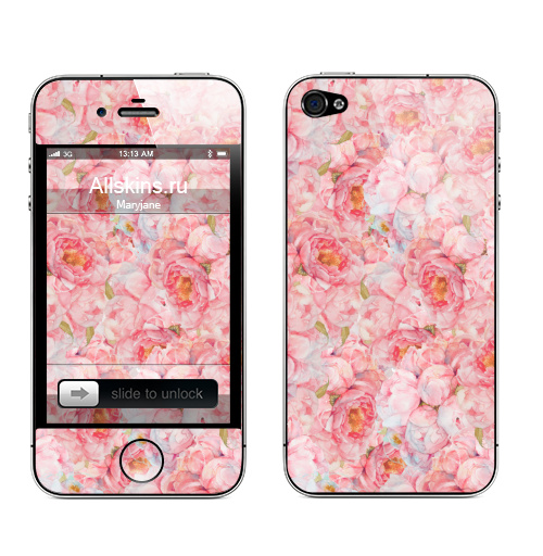 Наклейка на Телефон Apple iPhone 4S, 4 Пинк пионы,  купить в Москве – интернет-магазин Allskins, любовь, свадьба, красота, букет, нежно, розовый, цветы, пион