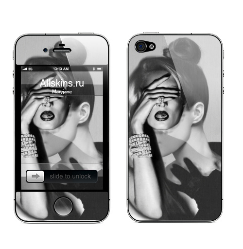 Наклейка на Телефон Apple iPhone 4S, 4 Загадка - полная запечатка,  купить в Москве – интернет-магазин Allskins, черно-белое, черное и белое, коллаж, фешн, девушка