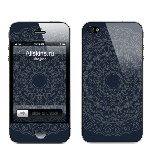 Наклейка на Телефон Apple iPhone 4S, 4 Мандала-тату,  купить в Москве – интернет-магазин Allskins, мандала, татуировки, синий, этно, символ, паттерн, круг, кружево, символика