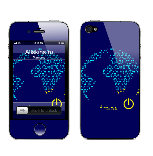 Наклейка на Телефон Apple iPhone 4S, 4 Get connected,  купить в Москве – интернет-магазин Allskins, космос, земля, перемотка, выкл, пауза