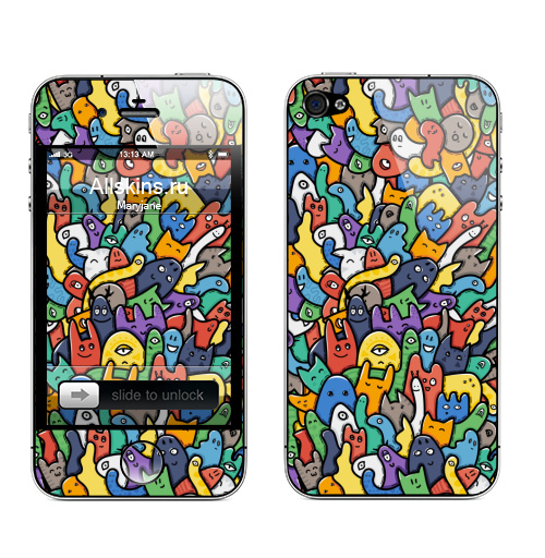 Наклейка на Телефон Apple iPhone 4S, 4 Клубящиеся мысли - часть два,  купить в Москве – интернет-магазин Allskins, дудлы, монстры, цвет, фантазия, фантастика