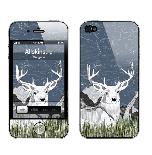 Наклейка на Телефон Apple iPhone 4S, 4 ОЛЕНЬ В ГОРАХ,  купить в Москве – интернет-магазин Allskins, крутые животные, олень, горы