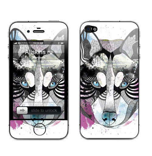 Наклейка на Телефон Apple iPhone 4S, 4 Акварельный волк,  купить в Москве – интернет-магазин Allskins, волк, животные, графика, акварель, коллаж