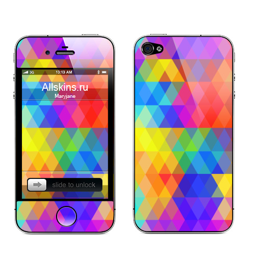 Наклейка на Телефон Apple iPhone 4S, 4 Яркий геометрический абстрактный фон,  купить в Москве – интернет-магазин Allskins, абстракция, паттерн, графика, цвет, радуга, разноцветный, голубой, фиолетовый