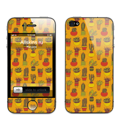 Наклейка на Телефон Apple iPhone 4S, 4 Мечтая о пустыне, паттерн,  купить в Москве – интернет-магазин Allskins, цветы, суккулент, пустыня, лето, персонажи, растение, колючий, оранжевый, желтый