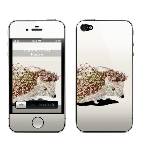 Наклейка на Телефон Apple iPhone 4S, 4 ●Ежик●,  купить в Москве – интернет-магазин Allskins, ежик, осень, природа, горы, животные, графика, рисунки, девушка, птицы