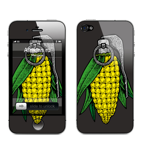 Наклейка на Телефон Apple iPhone 4S, 4 Взрывная кукуруза,  купить в Москве – интернет-магазин Allskins, кукуруза, колхоз, взрыв, оружие, еда, яркий, дотворк, лемонка, лемон, оксюморон