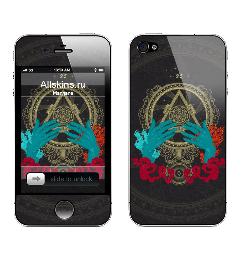 Наклейка на Телефон Apple iPhone 4S, 4 Созвездие рака,  купить в Москве – интернет-магазин Allskins, гороскоп, алхимия, графика, магия, узор