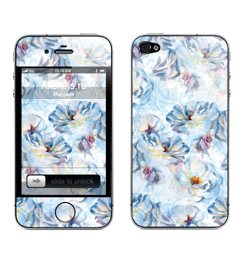 Наклейка на Телефон Apple iPhone 4S, 4 Розы нежность,  купить в Москве – интернет-магазин Allskins, цветы, цвет, узор, красота, настроение, нежно, голубой, художник, флора