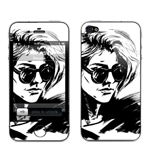 Наклейка на Телефон Apple iPhone 4S, 4 Блэк-н-уайт лэйди,  купить в Москве – интернет-магазин Allskins, черный, белый, девушка, волосы, очки