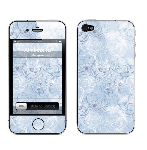 Наклейка на Телефон Apple iPhone 4S, 4 Морозные розы,  купить в Москве – интернет-магазин Allskins, холод, зима, голубой, нежно, настроение, красота, узор, цвет, цветы
