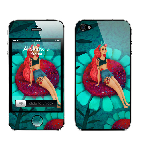 Наклейка на Телефон Apple iPhone 4S, 4 Дюймовочка,  купить в Москве – интернет-магазин Allskins, девушка, круто, татуировки, олдскулл, скул, шорты, цветы, ласточка
