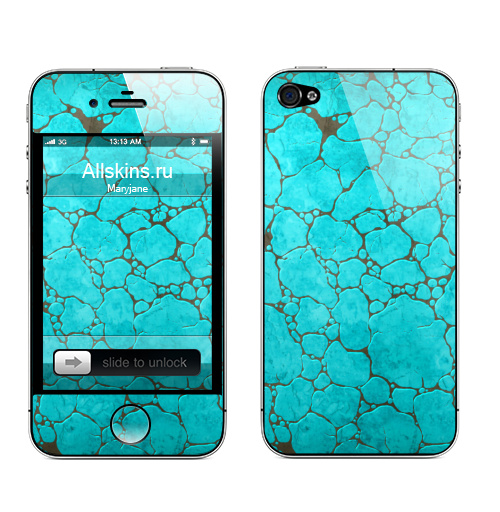 Наклейка на Телефон Apple iPhone 4S, 4 Бирюза минерал,  купить в Москве – интернет-магазин Allskins, прожилки, голубой, бирюзовый, камни, бирюза, минерал, красота