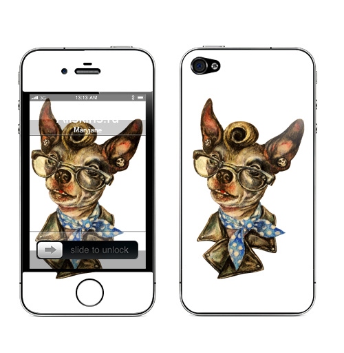 Наклейка на Телефон Apple iPhone 4S, 4 Рокабилли собачушка,  купить в Москве – интернет-магазин Allskins, крутые животные, собаки, животные, рокнролл, очки