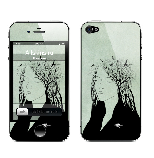 Наклейка на Телефон Apple iPhone 4S, 4 Чувства,  купить в Москве – интернет-магазин Allskins, птицы, любовь, девушка
