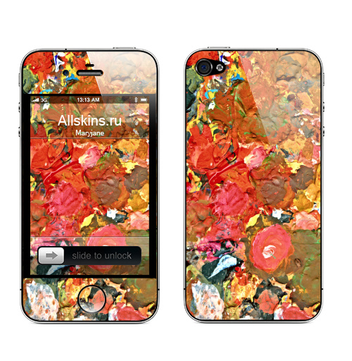Наклейка на Телефон Apple iPhone 4S, 4 Застывшие краски ,  купить в Москве – интернет-магазин Allskins, яркий, цвет, палитра, краски, цветы