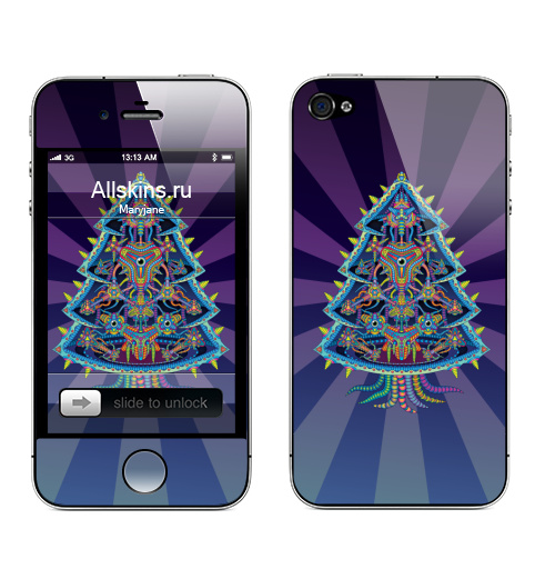 Наклейка на Телефон Apple iPhone 4S, 4 Психоёлка,  купить в Москве – интернет-магазин Allskins, новый год, психоделика, узор, треугольники, зима, елочка