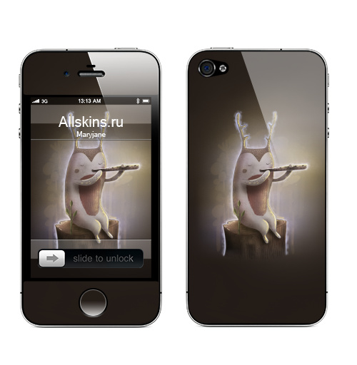 Наклейка на Телефон Apple iPhone 4S, 4 Дух, играющий на флейте,  купить в Москве – интернет-магазин Allskins, дух, ночь, музыка, флейта, лето, природа, лес, темный, коричневый