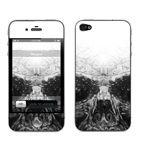Наклейка на Телефон Apple iPhone 4S, 4 Тут всё не просто,  купить в Москве – интернет-магазин Allskins, графика, черно-белое, хищник, археология, череп, музыка, чужой, паттерн, этно