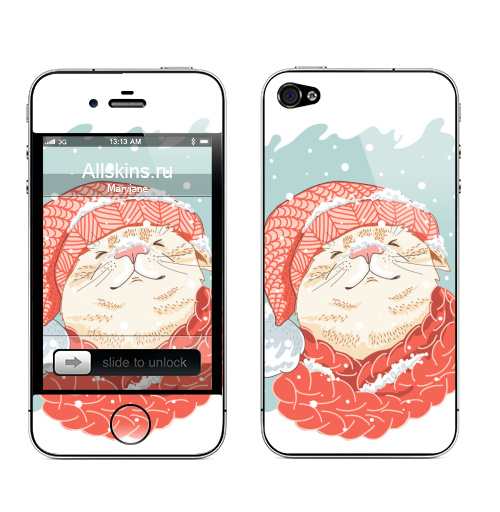 Наклейка на Телефон Apple iPhone 4S, 4 К зиме готов,  купить в Москве – интернет-магазин Allskins, новый год, мимими, мило, забавный, животные, зима, кошка, милые животные, крутые животные