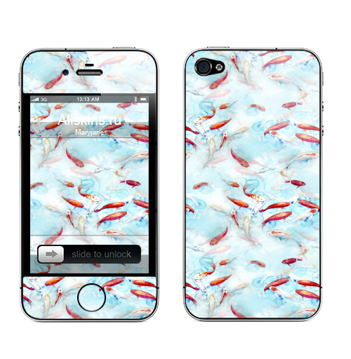 Наклейка на Телефон Apple iPhone 4S, 4 Загадываем желания...,  купить в Москве – интернет-магазин Allskins, рыба, паттерн, акварель, голубой, настроение, красота, узор, цвет