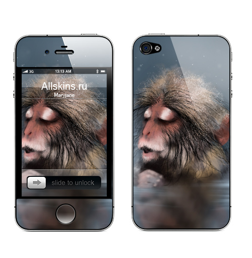Наклейка на Телефон Apple iPhone 4S, 4 Обезьяна медитирует,  купить в Москве – интернет-магазин Allskins, новый год, обезьяна