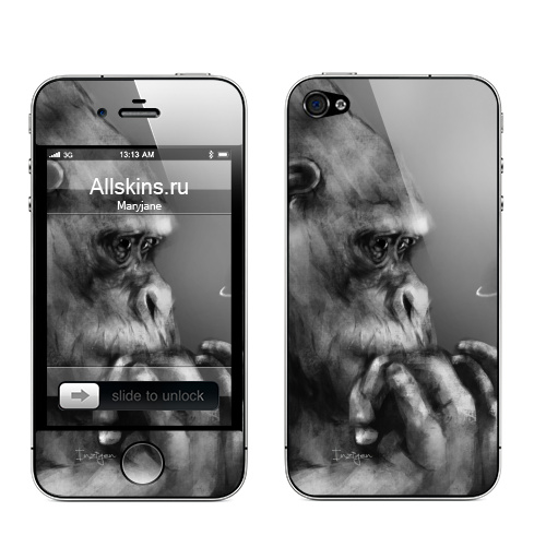 Наклейка на Телефон Apple iPhone 4S, 4 Горилла,  купить в Москве – интернет-магазин Allskins, обезьяна, животные, космос