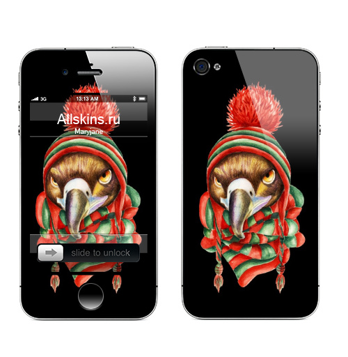 Наклейка на Телефон Apple iPhone 4S, 4 В ожидании зимы,  купить в Москве – интернет-магазин Allskins, крутые животные, зима, птицы, шапка, шарф, ястреб, гриф