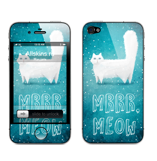 Наклейка на Телефон Apple iPhone 4S, 4 Снежный кот,  купить в Москве – интернет-магазин Allskins, крутые животные, снег, мило, кошка, мяу, пушистое, создание, смотрит, зима