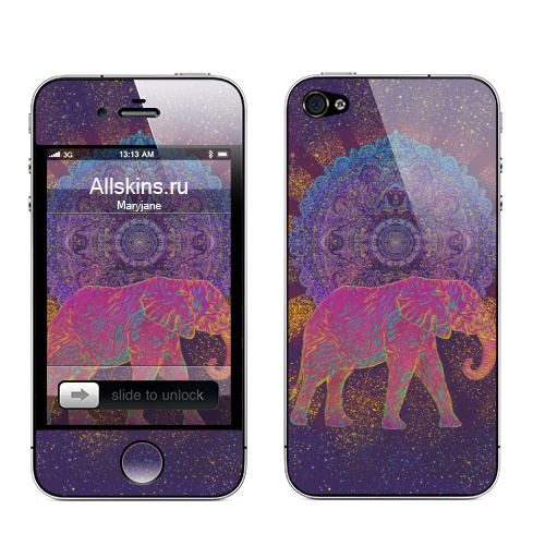 Наклейка на Телефон Apple iPhone 4S, 4 Слон и солнце,  купить в Москве – интернет-магазин Allskins, слоны, животные, солнце, радость, узор
