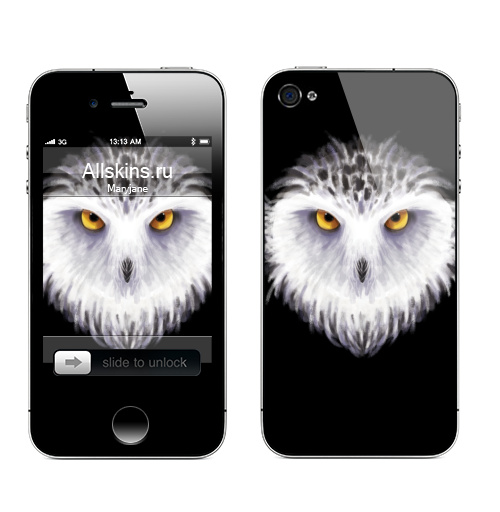 Наклейка на Телефон Apple iPhone 4S, 4 Зимняя сова,  купить в Москве – интернет-магазин Allskins, птицы, сова