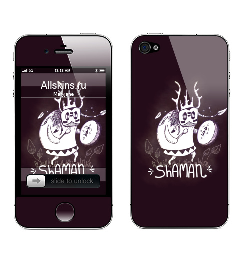 Наклейка на Телефон Apple iPhone 4S, 4 Он шаман,  купить в Москве – интернет-магазин Allskins, надписи на английском, надписи, фиолетовый, дудлы, бубен, темный, графика, магия