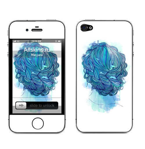 Наклейка на Телефон Apple iPhone 4S, 4 • Русалка •,  купить в Москве – интернет-магазин Allskins, морская, русалка, дельфины, маяк, синий, цвет, графика