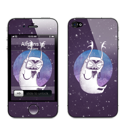 Наклейка на Телефон Apple iPhone 4S, 4 Ночной музыкант,  купить в Москве – интернет-магазин Allskins, абстракция, узор, дудлы, музыка, музыкант, ночь, фиолетовый